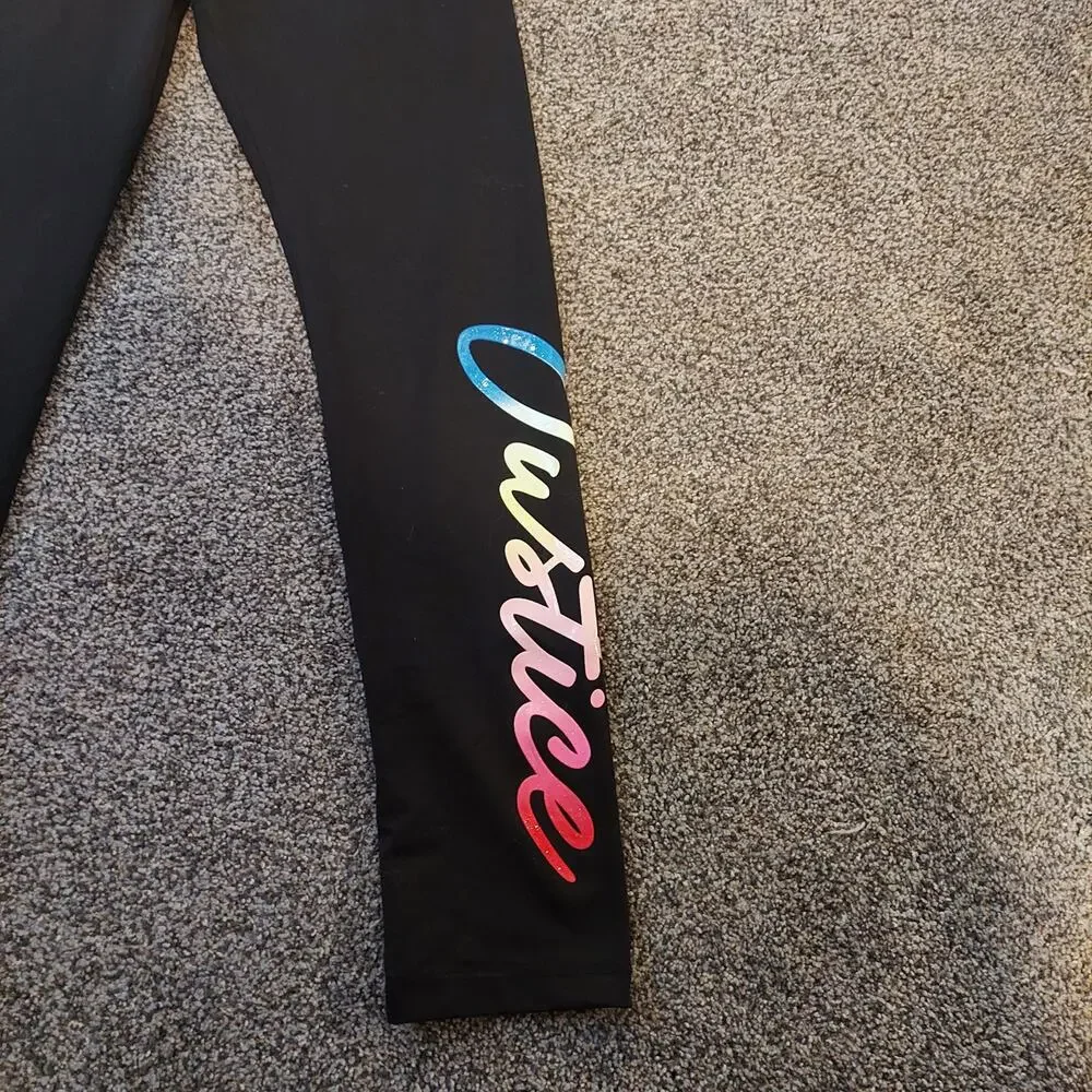 Justice black stretchy leggings Medium XL (16/18) Spell out